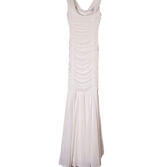 Lulus Ruched Romantic White Mesh Off-the-Shoulder Mermaid Maxi Dress, Size M - Picture 2 of 16